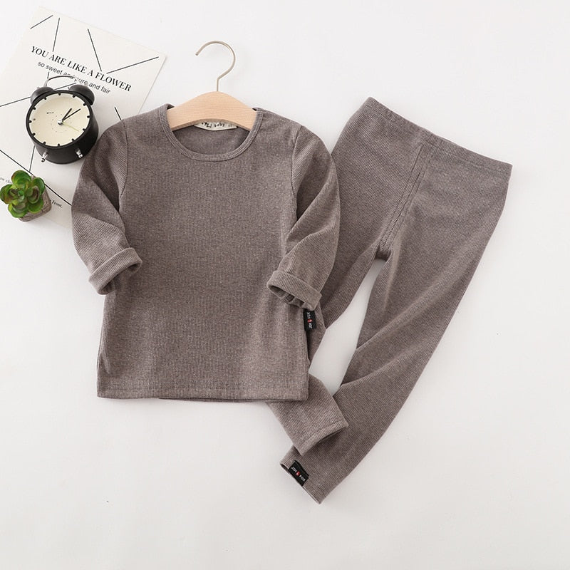 Long Sleeve Solid Color Baby Pajama Set