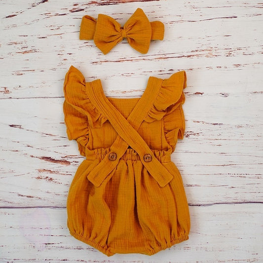 Cotton Romper and Headband with Bow