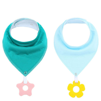 Soft Absorbent Colorful Organic Cotton Baby Bib with Teething Toy 2 pcs Set