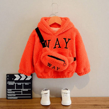 Kid's Plush Hoodie with Bag