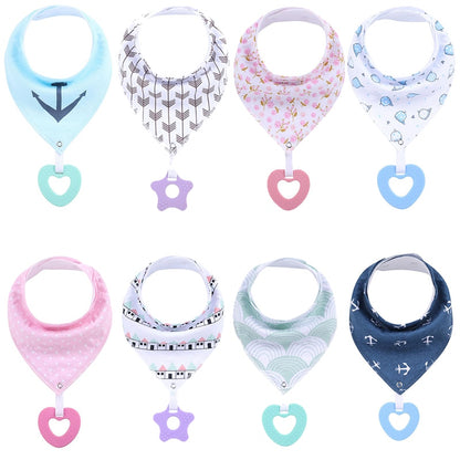 Soft Absorbent Colorful Organic Cotton Baby Bib with Teething Toy 2 pcs Set