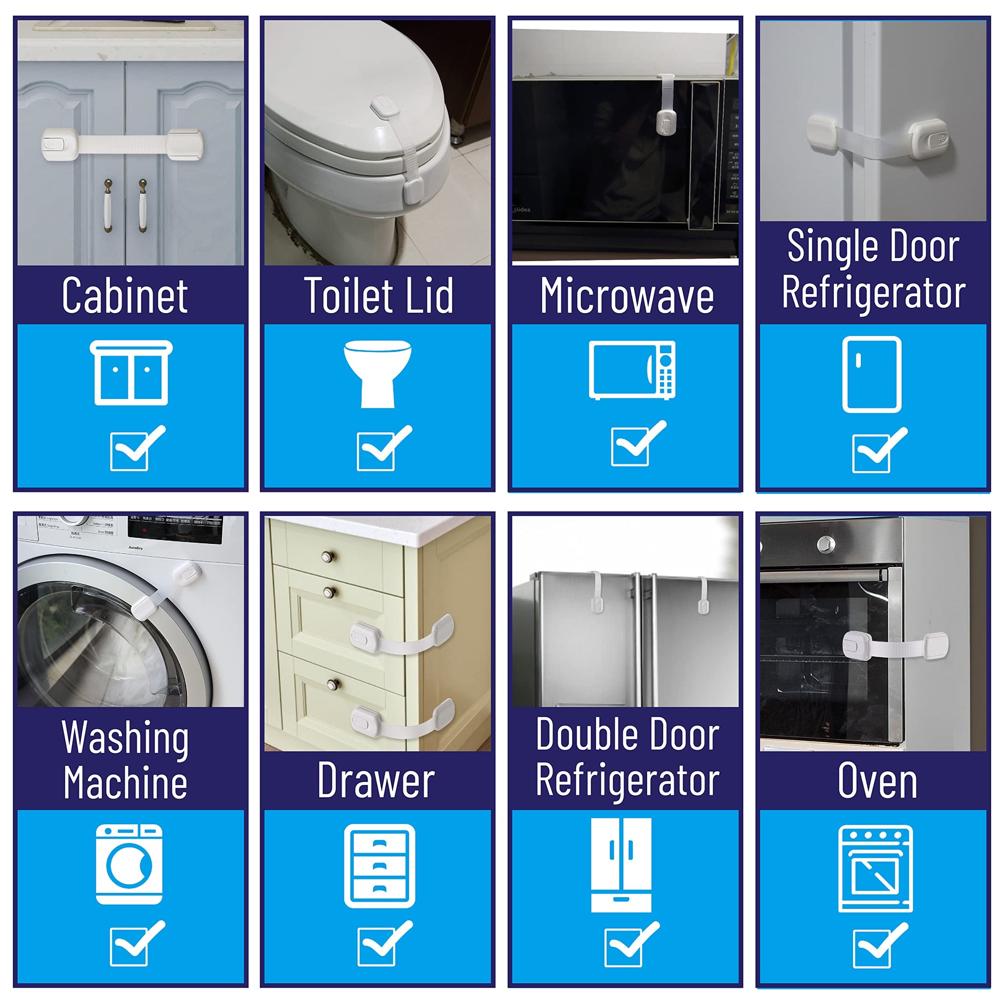 Child Safety Strap Locks, 6 Pack, Child Proof Cabinet Latches, Child Safety Cabinet Locks, Drawer Locks Baby Proofing, Baby Cabinet Safety Latches