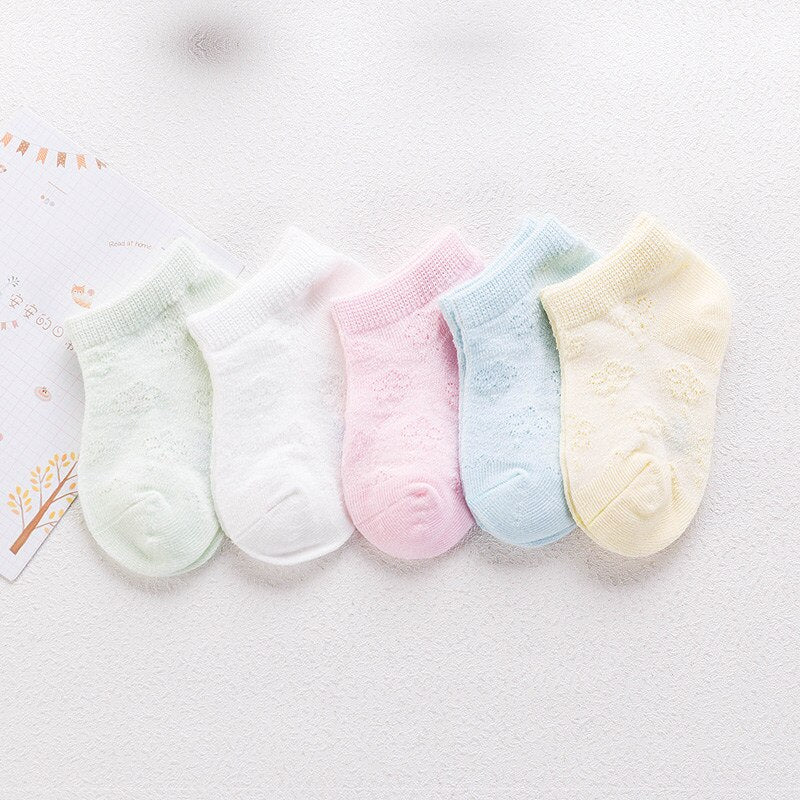 Baby's Pastel Color Breathable Socks 5 Pairs Set