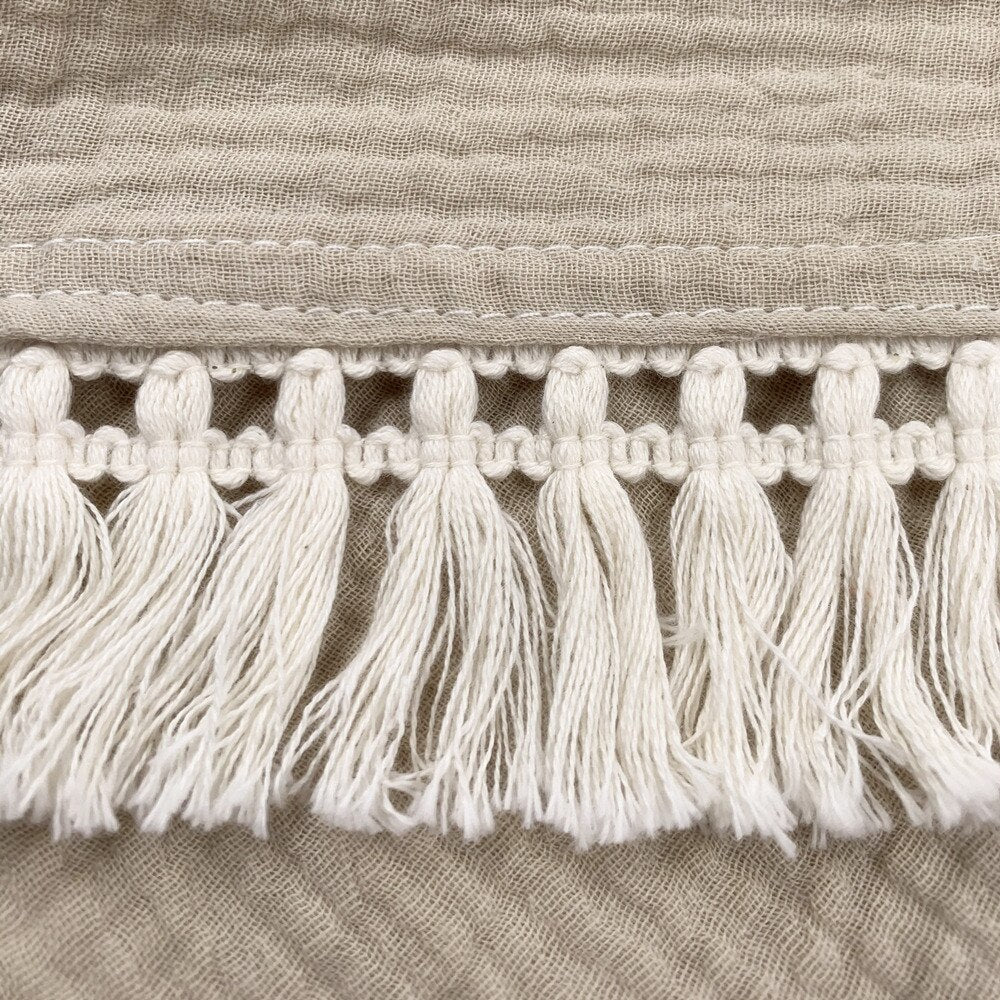 Cotton Muslin Baby Swaddle Blanket with Tassels