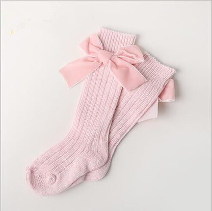 Cotton Long Socks With Velvet Bows