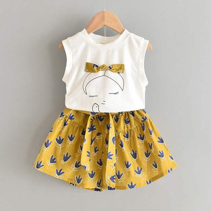 Girls' Cute Bright Printed Cotton Clothes Set