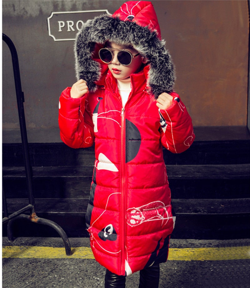 Girls Warm Winter Coat with Artificial Fur