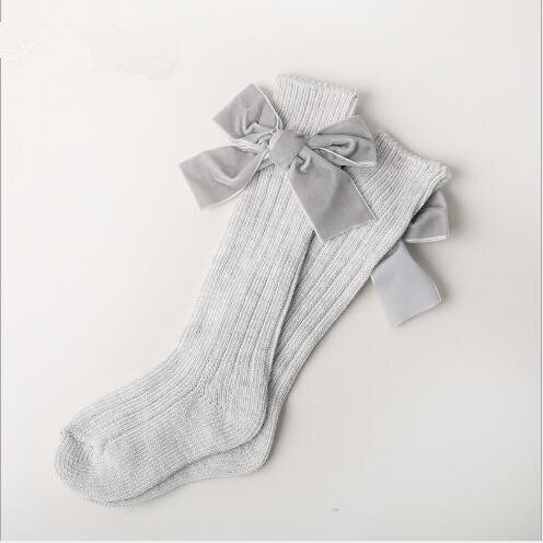 Cotton Long Socks With Velvet Bows