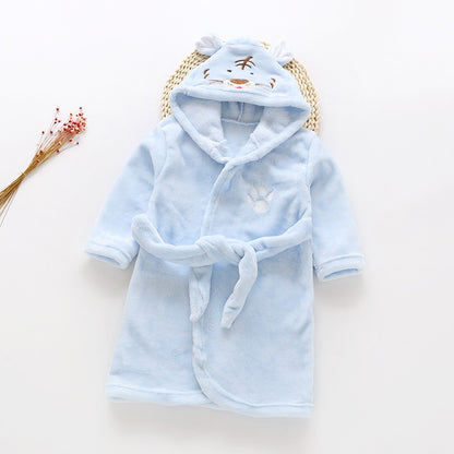 Cartoon Animals Flannel Hooded Bathrobe for Kids