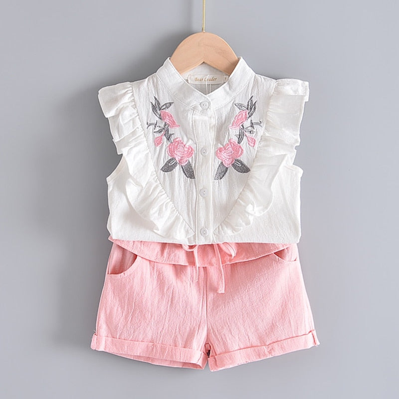 Girls' Cute Bright Printed Cotton Clothes Set