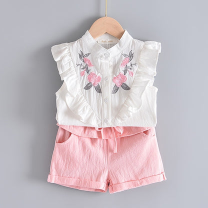 Girls' Cute Bright Printed Cotton Clothes Set