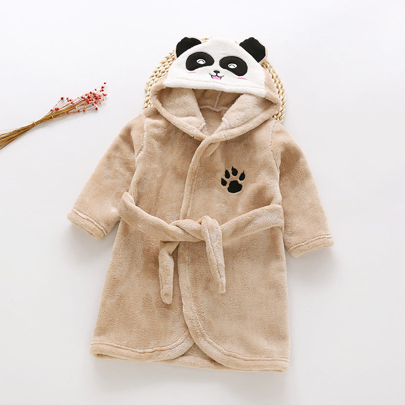 Cartoon Animals Flannel Hooded Bathrobe for Kids