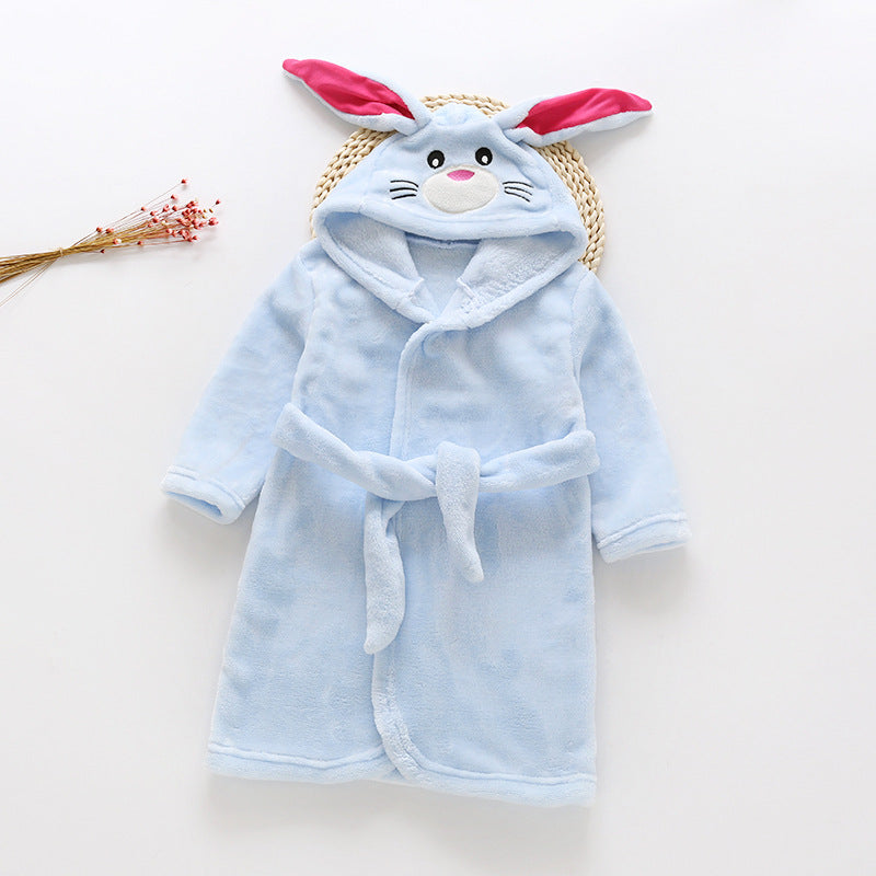 Cartoon Animals Flannel Hooded Bathrobe for Kids