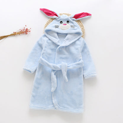 Cartoon Animals Flannel Hooded Bathrobe for Kids