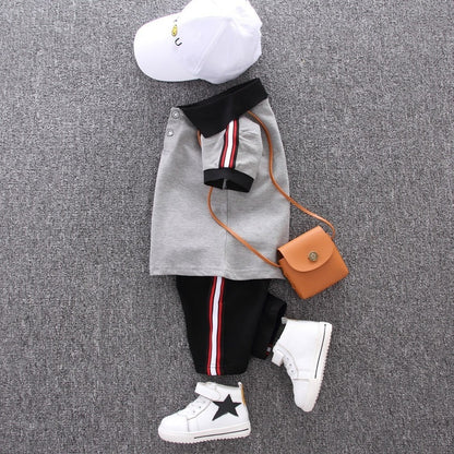 Cotton Boys' Clothing Set in White and Grey
