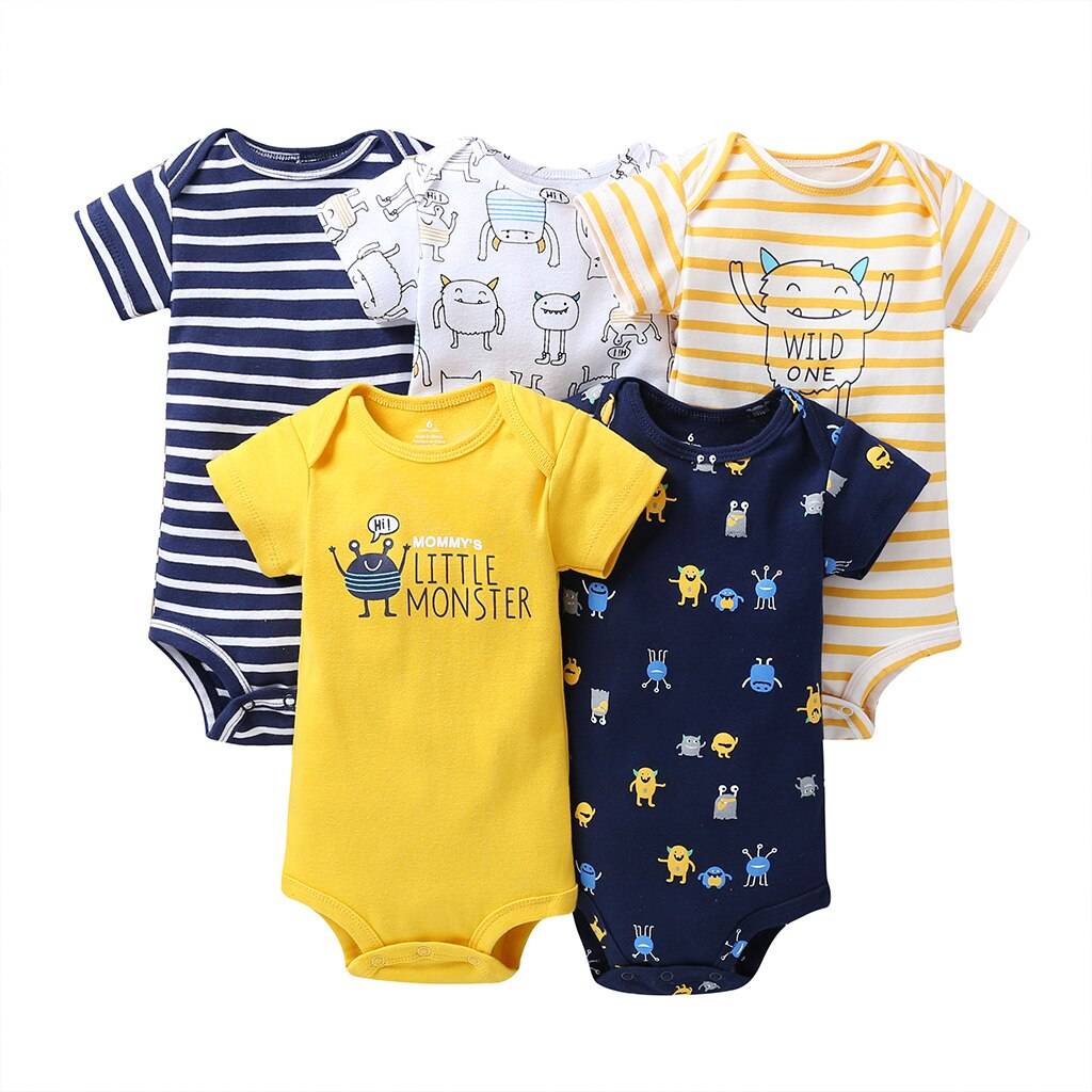 Printed Cotton Baby's Onesies 5 pcs Set