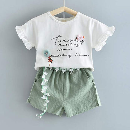 Girls' Cute Bright Printed Cotton Clothes Set