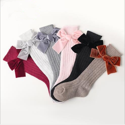 Cotton Long Socks With Velvet Bows