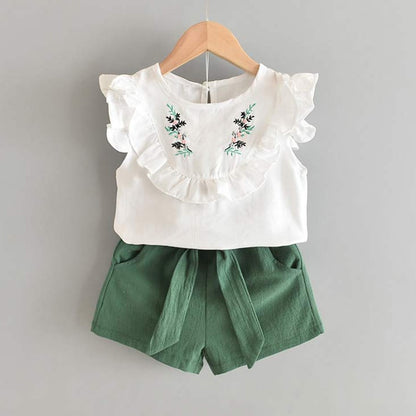 Girls' Cute Bright Printed Cotton Clothes Set