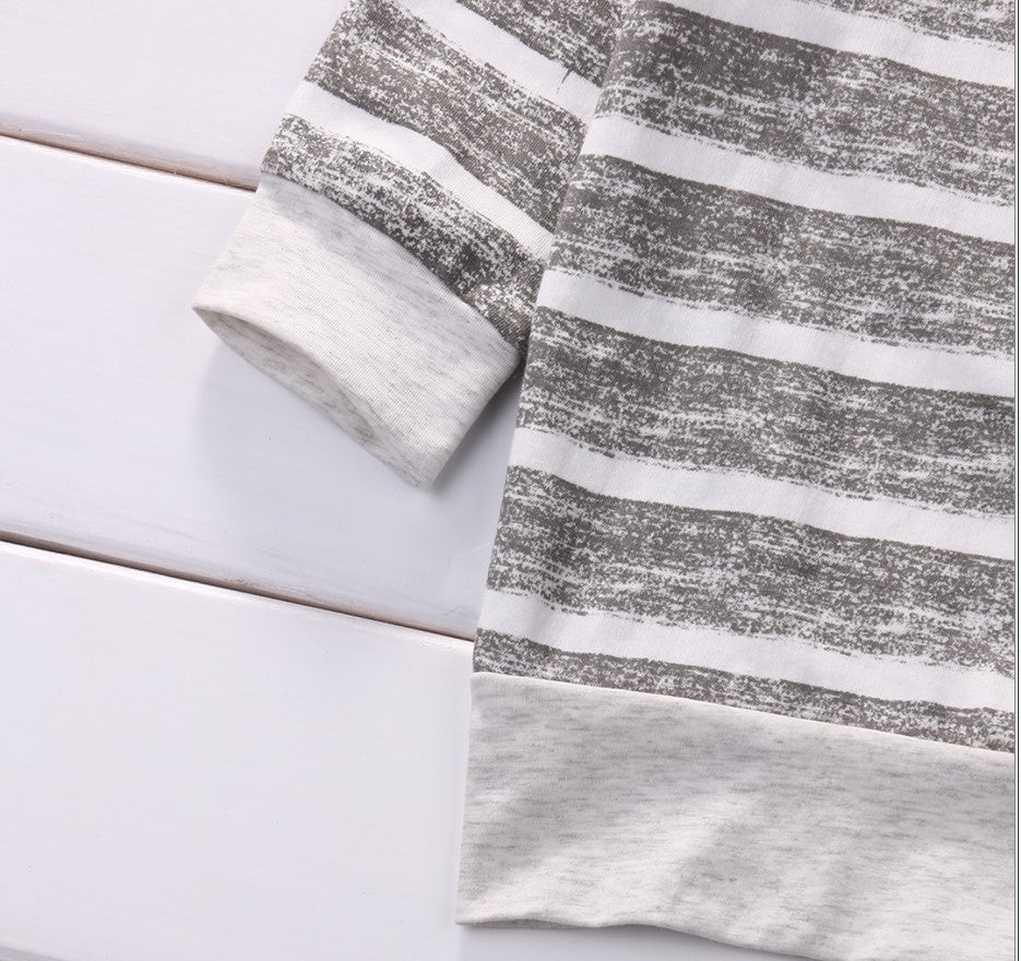 Baby Boy's Striped Sweatshirt, Pants and Beanie 3 Pcs Set