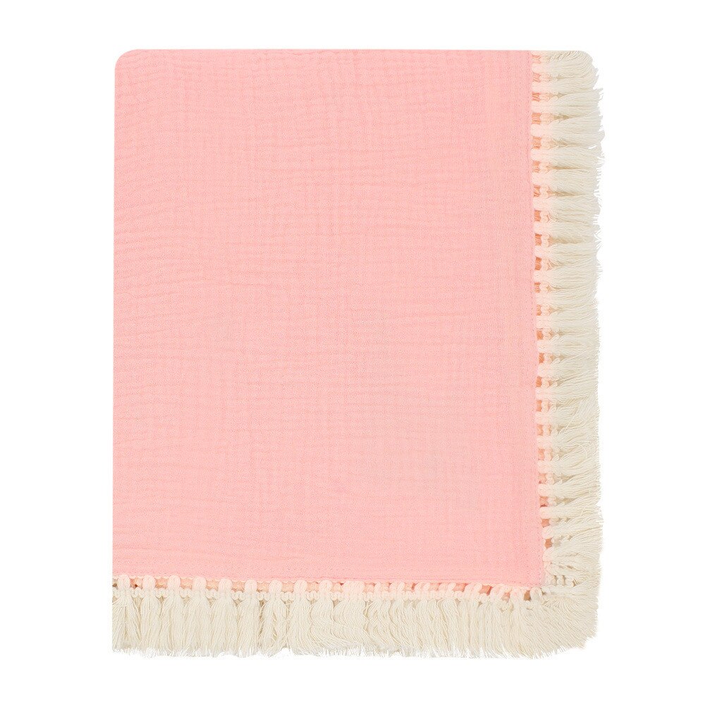 Cotton Muslin Baby Swaddle Blanket with Tassels