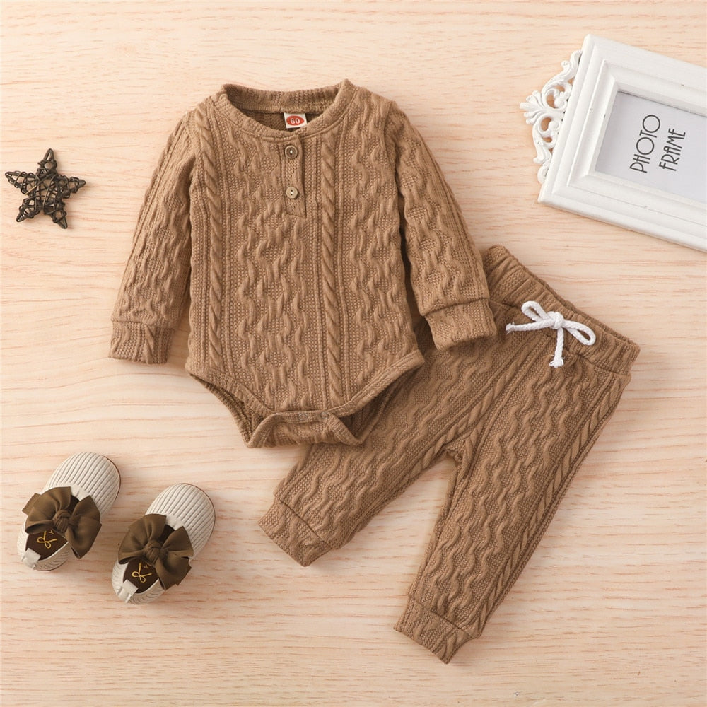 Baby's Knitted Solid Romper with Pants