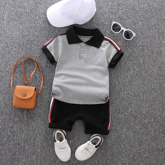 Cotton Boys' Clothing Set in White and Grey
