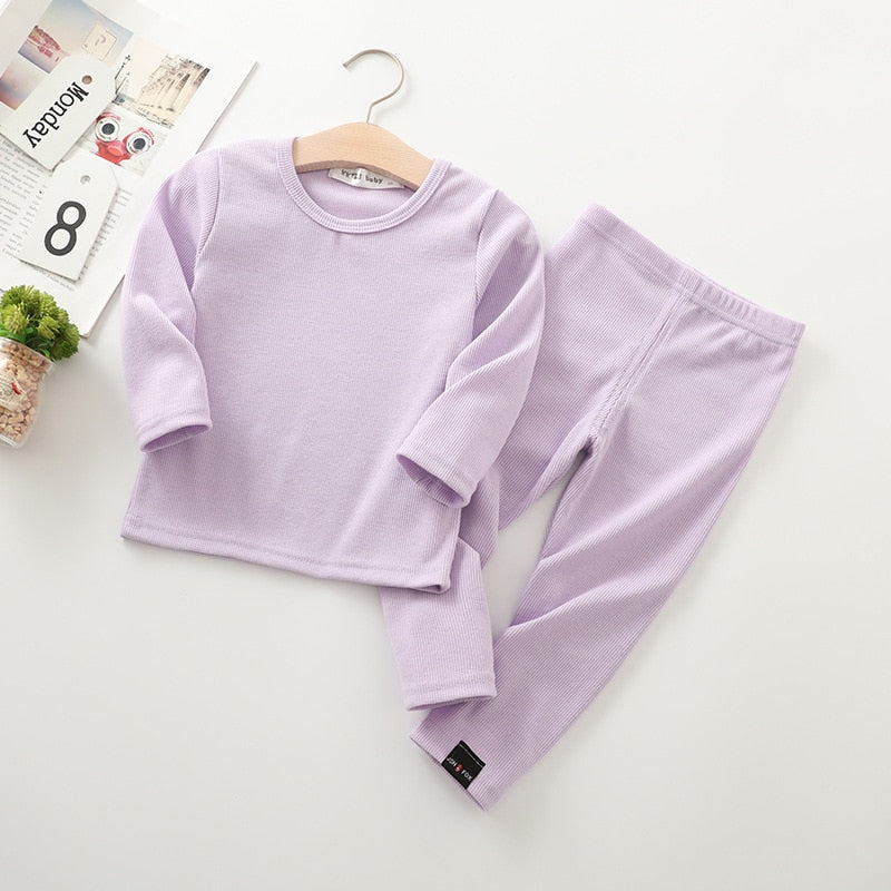 Long Sleeve Solid Color Baby Pajama Set