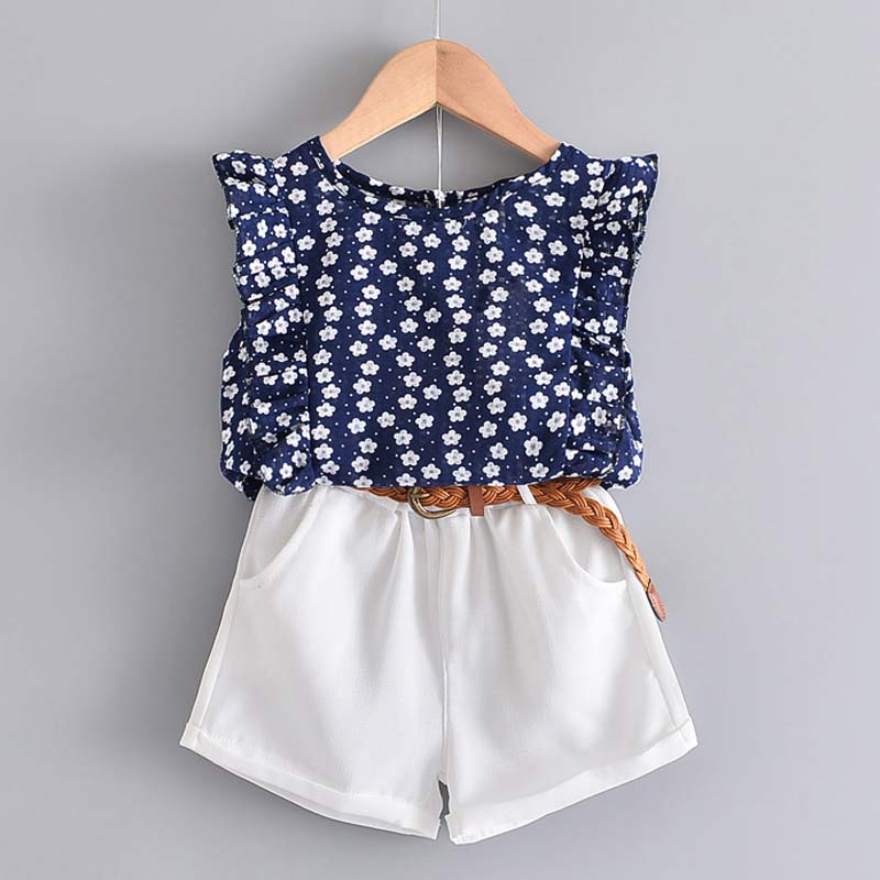 Girls' Cute Bright Printed Cotton Clothes Set