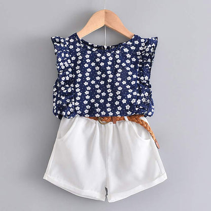 Girls' Cute Bright Printed Cotton Clothes Set