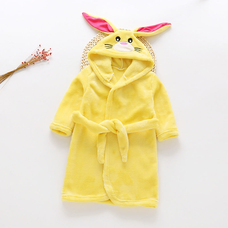 Cartoon Animals Flannel Hooded Bathrobe for Kids