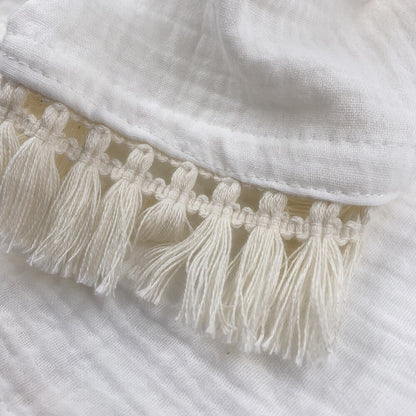 Cotton Muslin Baby Swaddle Blanket with Tassels