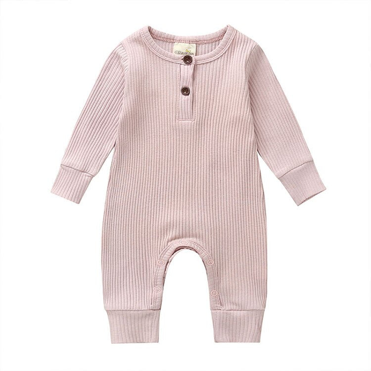 Baby's Ribbed Fabric Long Sleeve Romper