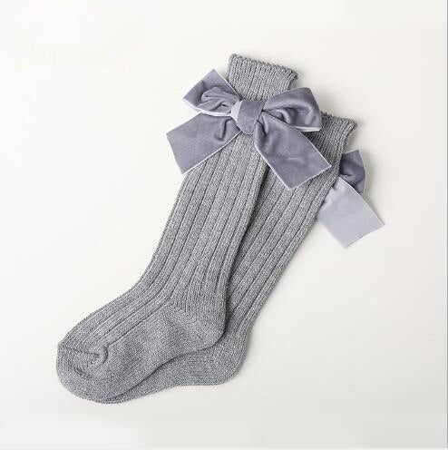 Cotton Long Socks With Velvet Bows