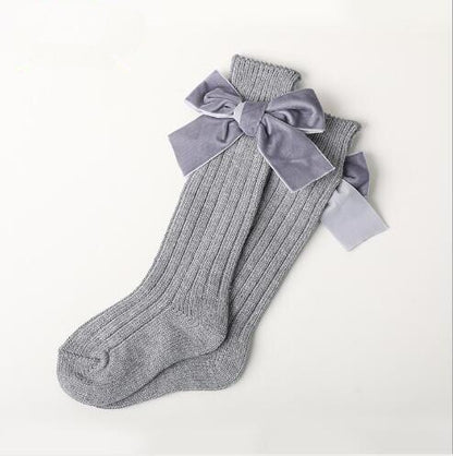 Cotton Long Socks With Velvet Bows