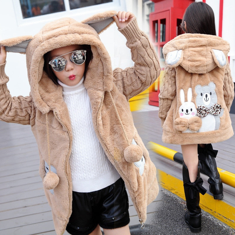 Girls Warm Winter Coat with Artificial Fur