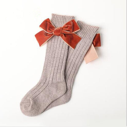 Cotton Long Socks With Velvet Bows