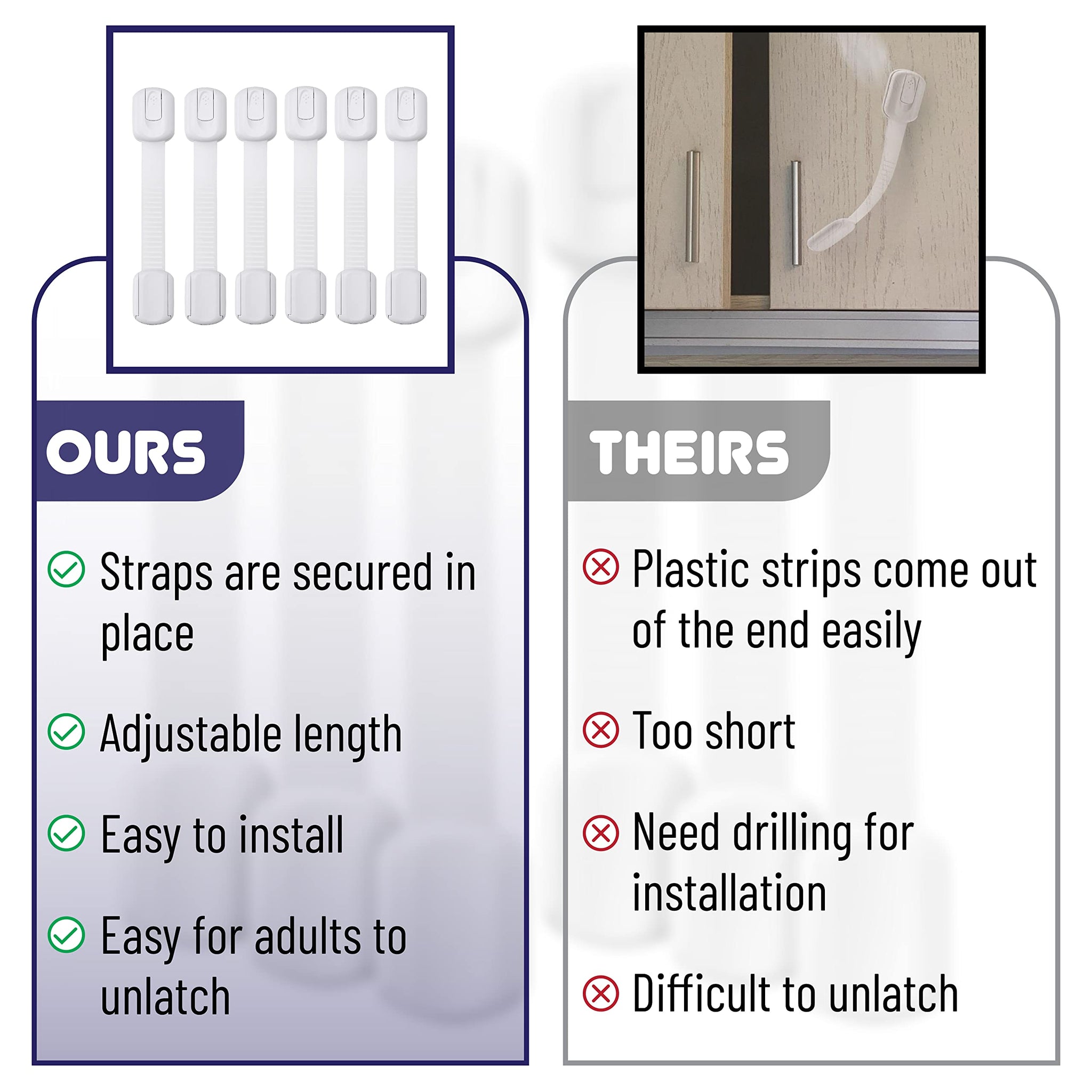 Child Safety Strap Locks, 6 Pack, Child Proof Cabinet Latches, Child Safety Cabinet Locks, Drawer Locks Baby Proofing, Baby Cabinet Safety Latches