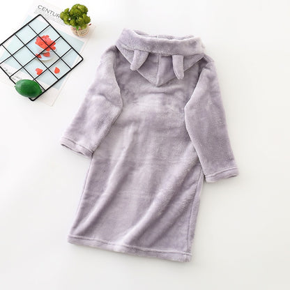 Cartoon Animals Flannel Hooded Bathrobe for Kids