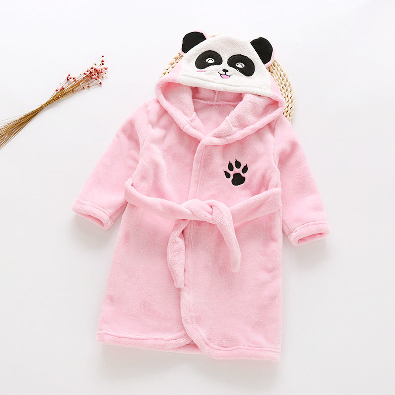 Cartoon Animals Flannel Hooded Bathrobe for Kids