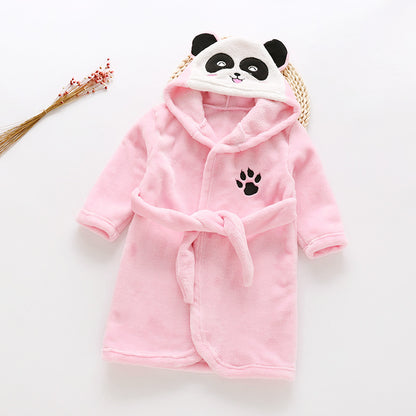 Cartoon Animals Flannel Hooded Bathrobe for Kids