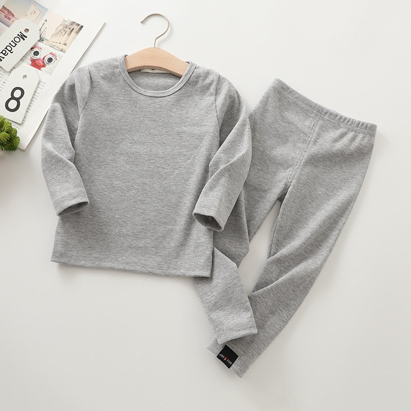 Long Sleeve Solid Color Baby Pajama Set