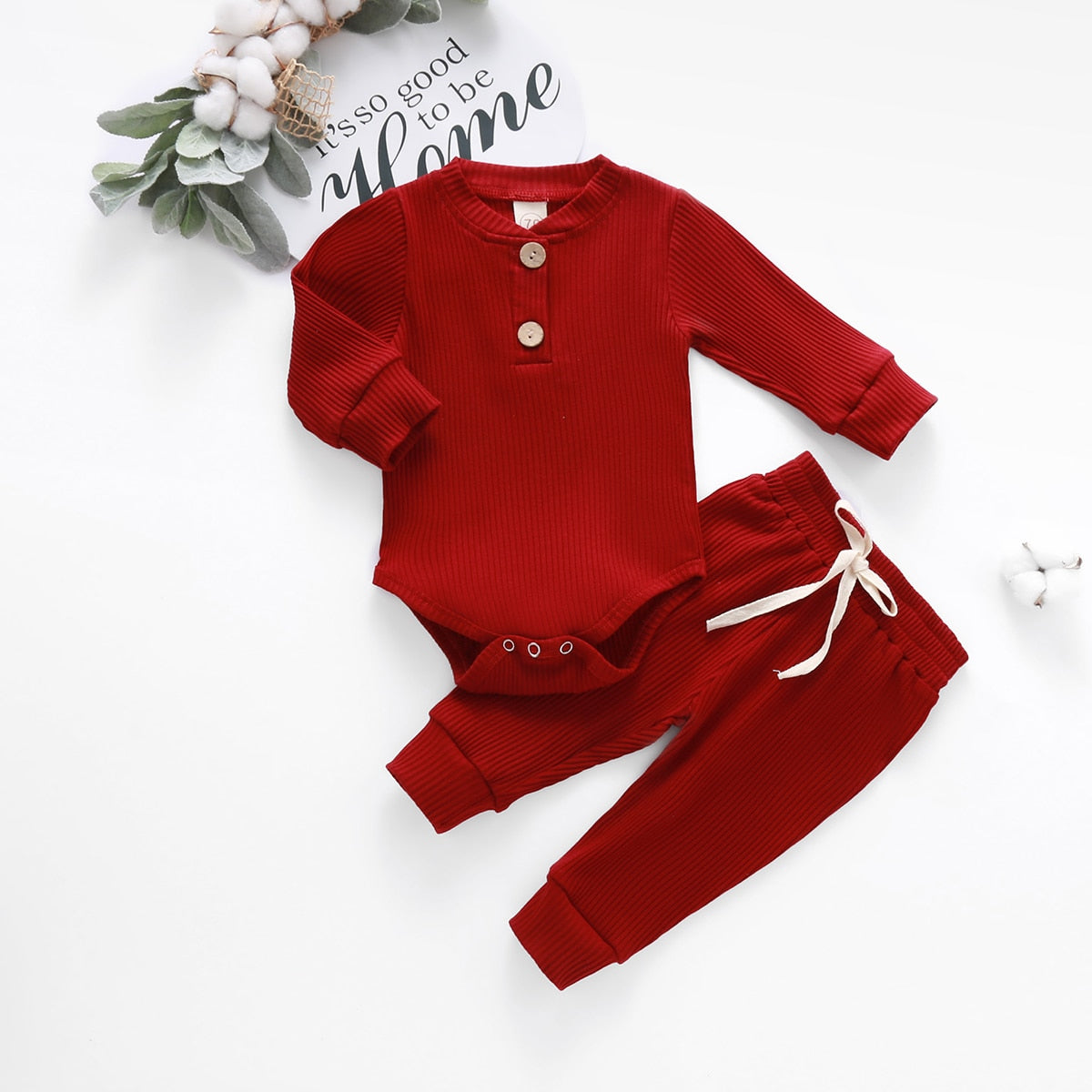 Baby Solid Clothes Long Sleeve Romper and Pants Set