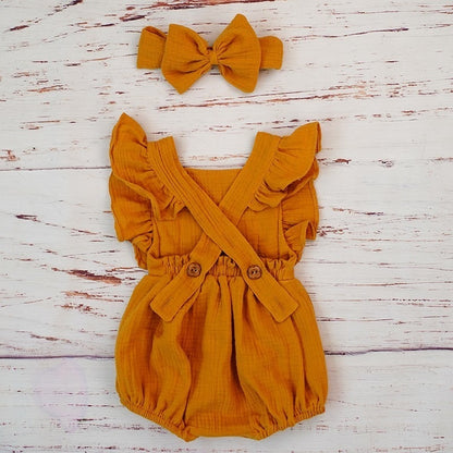 Cotton Romper and Headband with Bow