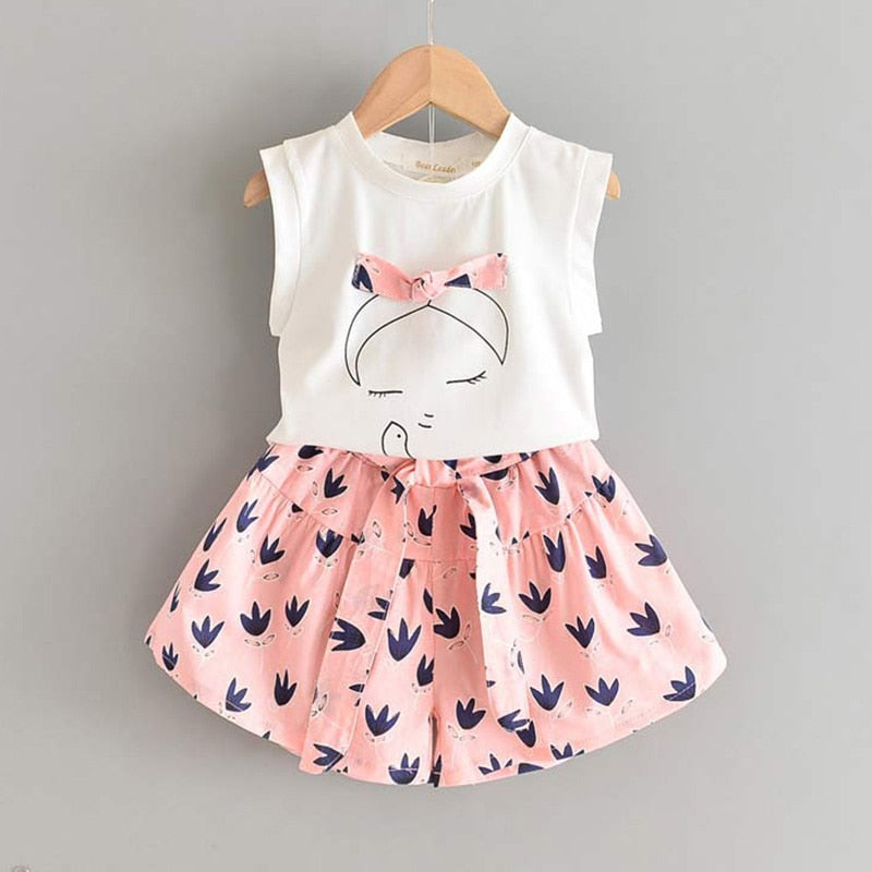 Girls' Cute Bright Printed Cotton Clothes Set