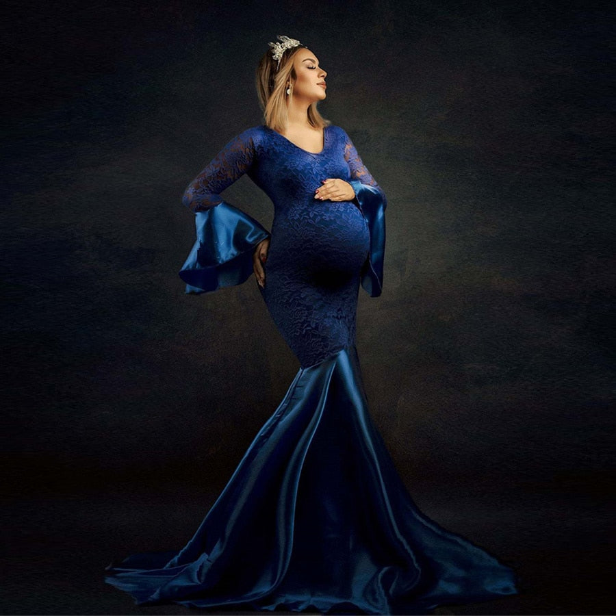 Elegant Lace Long Maternity Dress