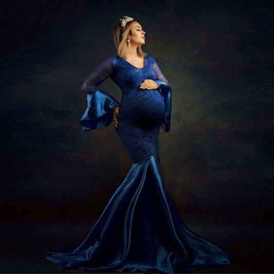 Elegant Lace Long Maternity Dress