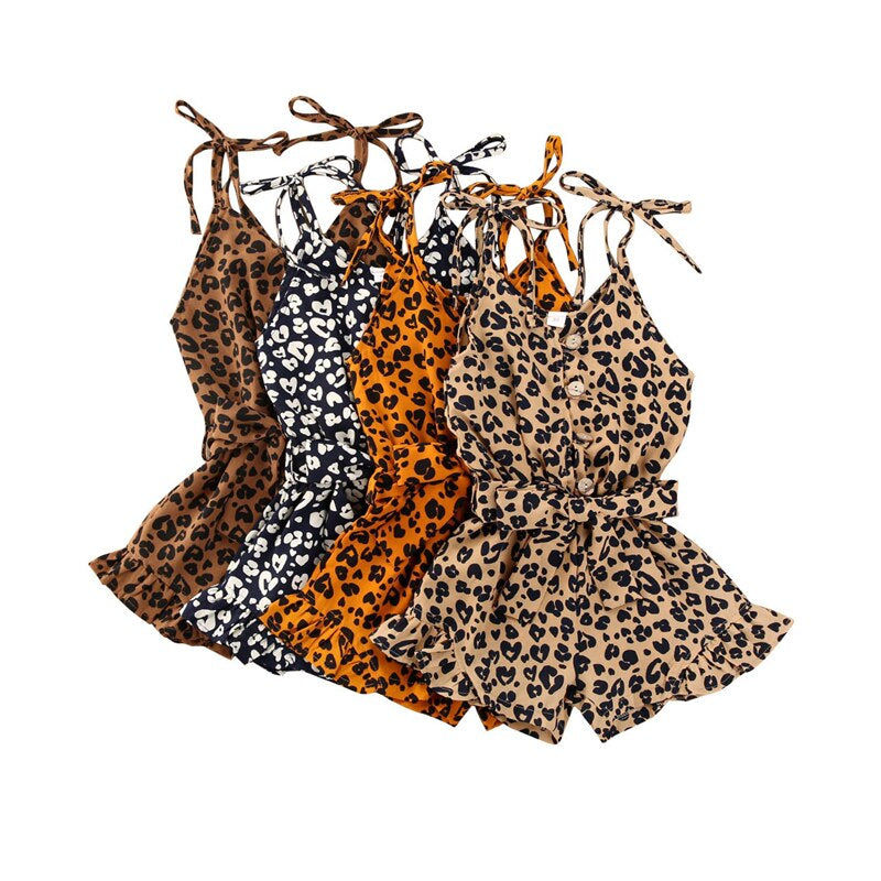 Leopard Printed Sleeveless Playsuit for Girls
