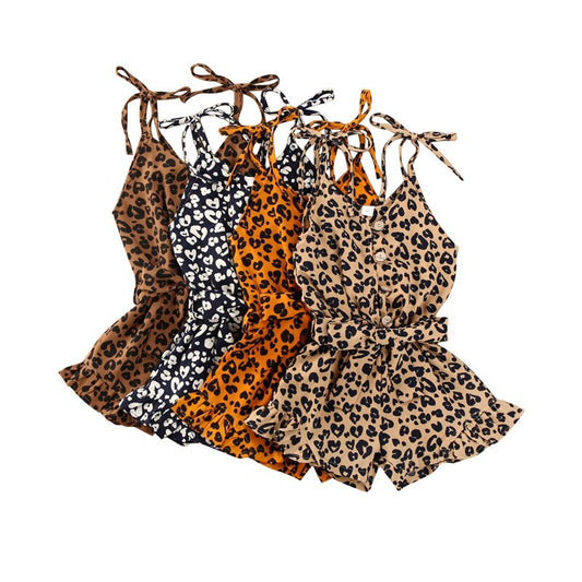 Leopard Printed Sleeveless Playsuit for Girls