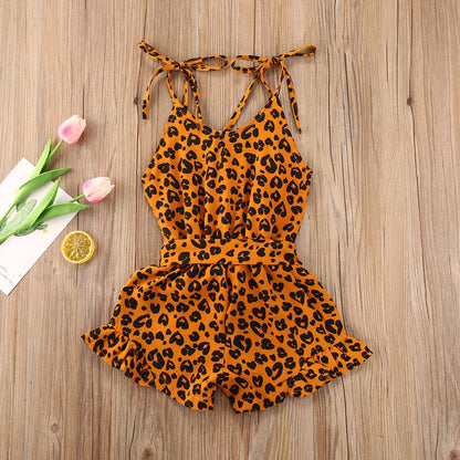 Leopard Printed Sleeveless Playsuit for Girls